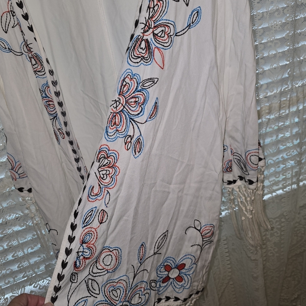 Ariat Embroidered Western White Kimono With Fringe Womens XXL - Picture 3 of 10